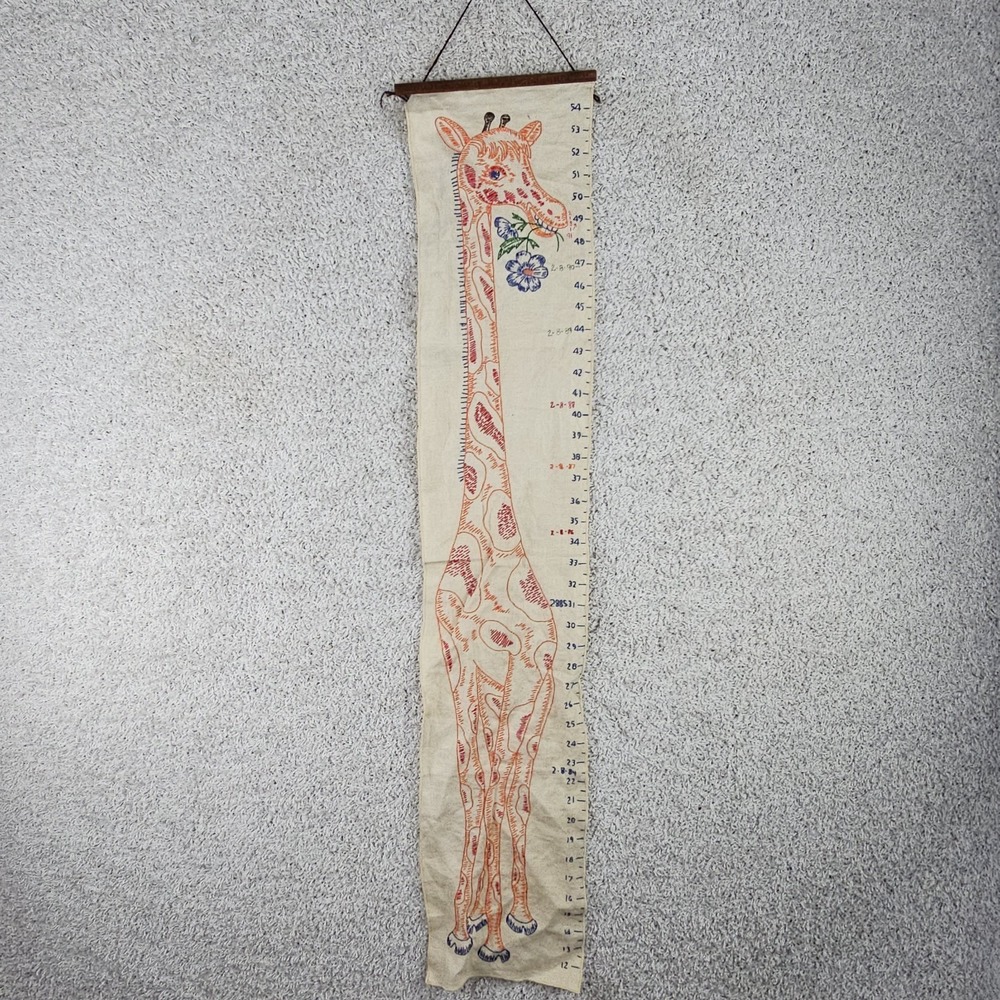 Vintage Wall Hanging Giraffe Flower Growth Chart 80s Used Grandmacore